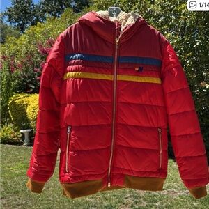 🌿 Aviator Nation Red Puffer Jacket Size XL